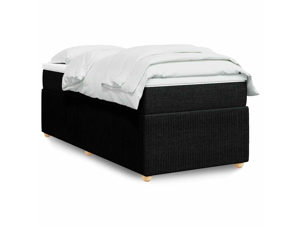 Cama Box Spring Con Colchón Tela Negro 100x200 Cm