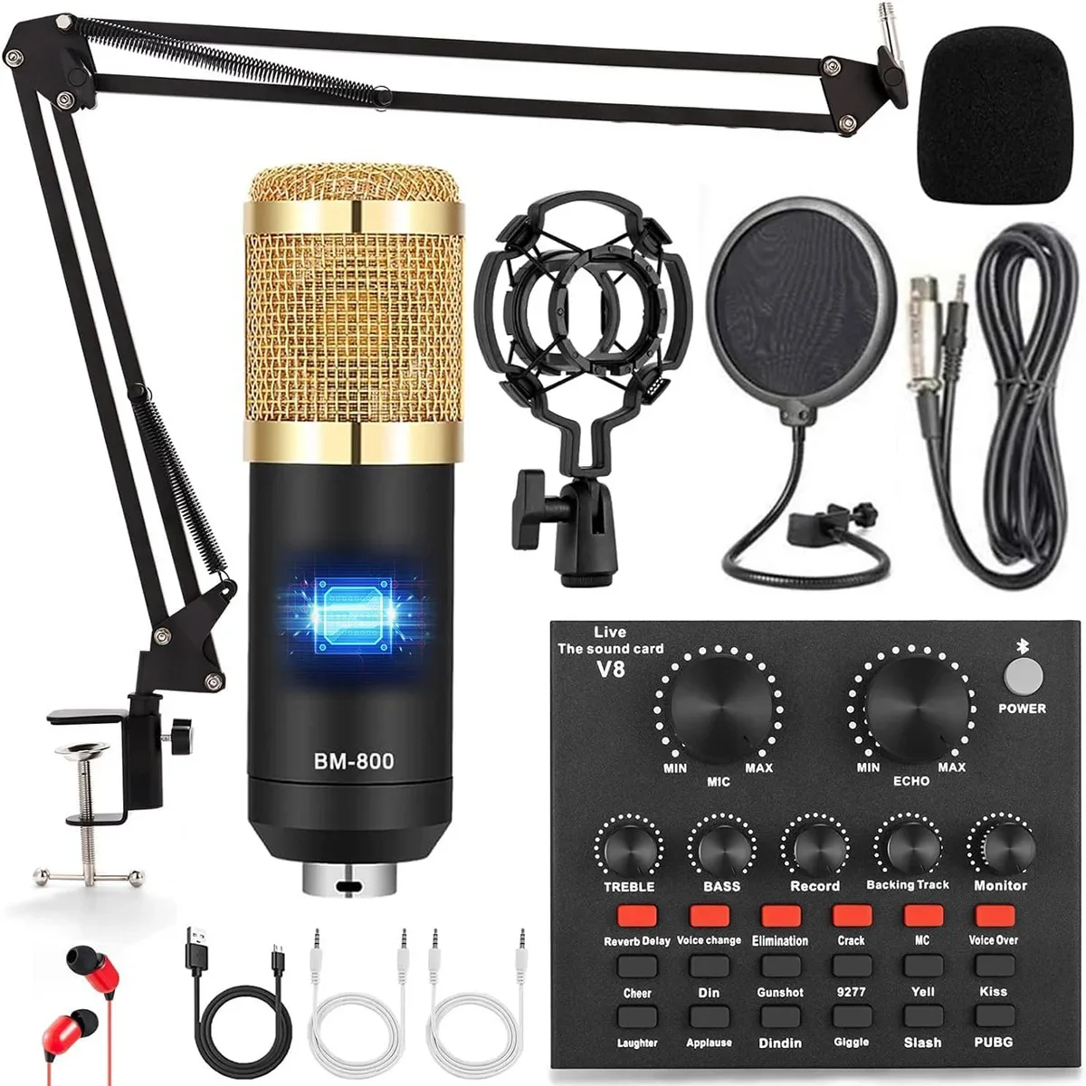 Kit De Tarjeta De Sonido Bm800 V8 (dorado), Mezclador De Audio Profesional, Micrófono De Condensador