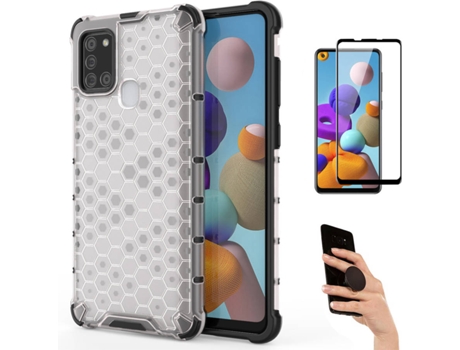 Kit Carcasa Y Protector Samsung A21S Fullcover Rumble Y Popsocket