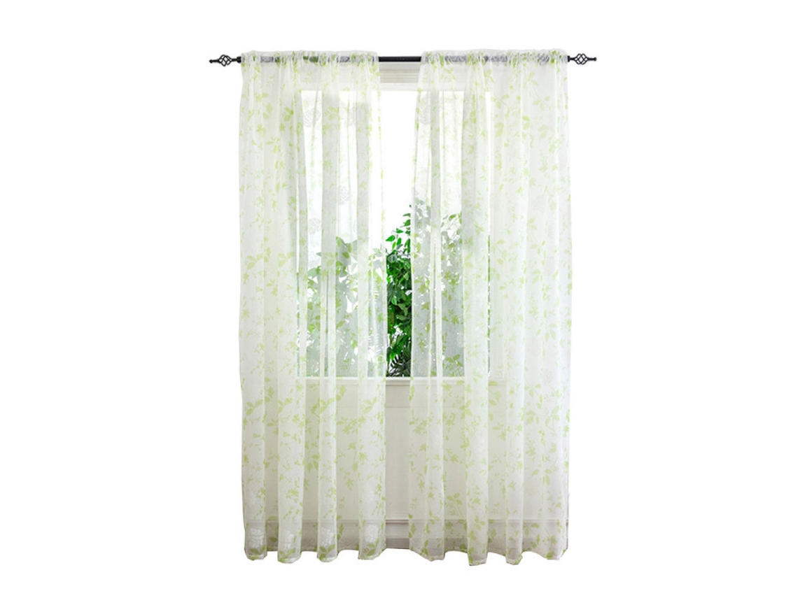 Cortina transparente con estampado floral, panel de tul para ventana de lujo, cortinas transparentes con diseño de bolsillo para varilla
