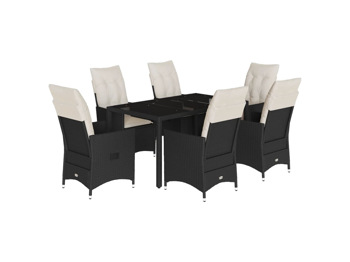 Maison Exclusive - Set De Comedor De Jardín 7 Pzas Y Cojines Ratán Sintético Negro