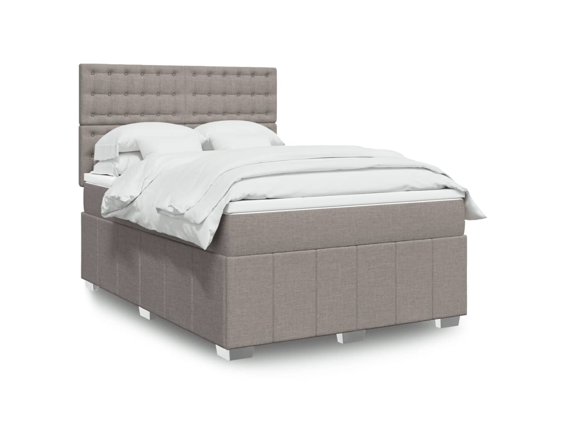 Cama Box Spring Con Colchón Tela Gris Taupe 140x190 Cm