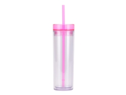 Vaso transparente doble capa de 450ml con pajita y tapa de color TRUYUETY