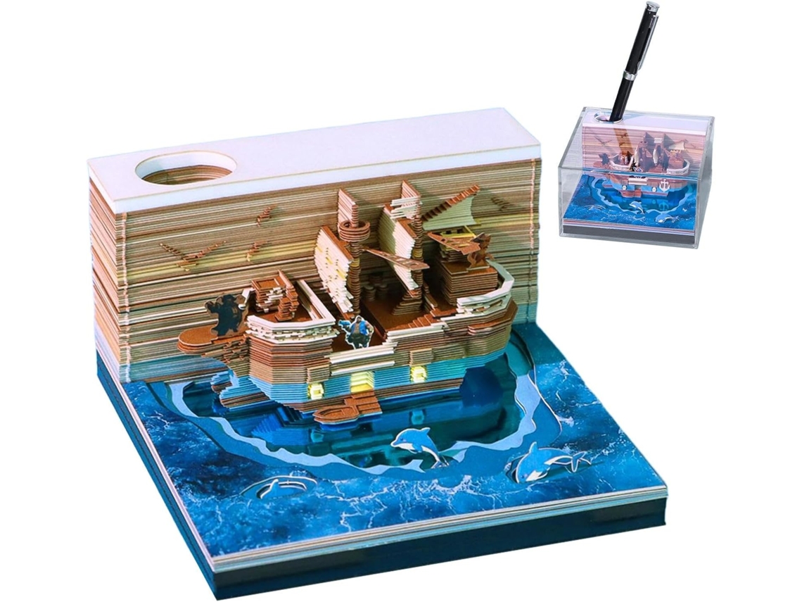 Calendario De Escritorio 3d Barco Pirata, Adorno De Papel Desprendible 2026