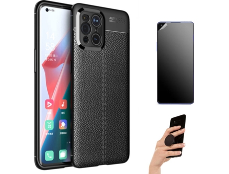 Kit Carcasa Y Protector Oppo Find X3 Pro Ultimatte Rugged Leather Y Popsocket Negro
