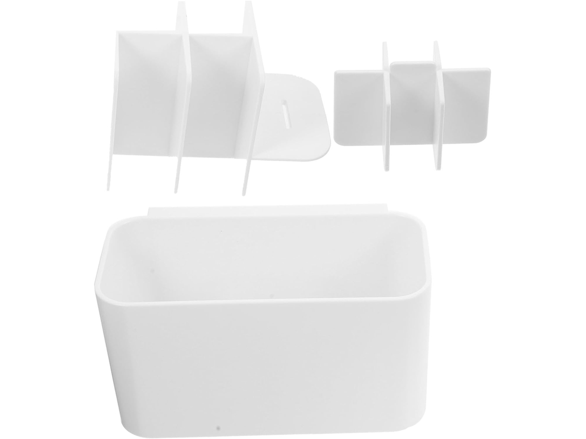 Estante organizador de baño, caja de almacenamiento multicompartimento para dispositivos eléctricos y accesorios.