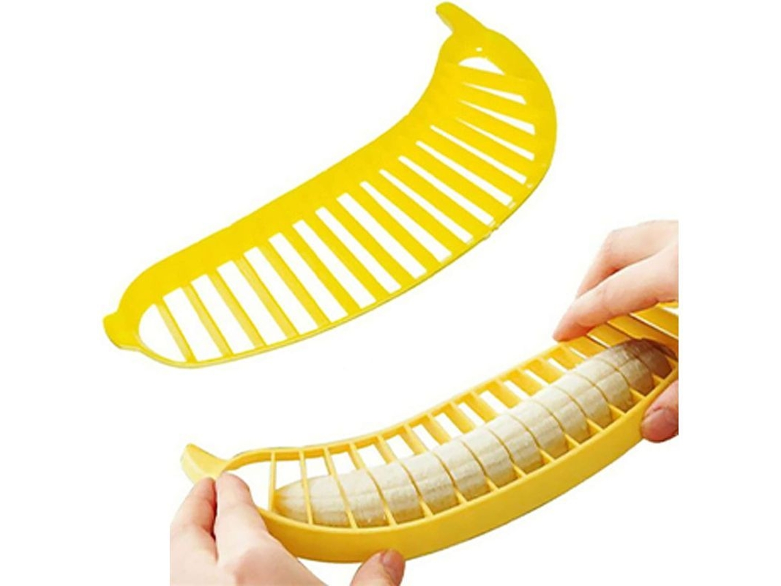 Cortador de plátanos Rebe-linjou, práctico utensilio de cocina, pelador y rebanador de plástico para ensaladas y frutas, 2 unidades.