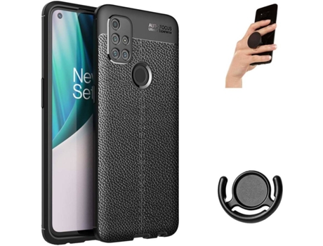 Funda, Popsocket y Soporte para OnePlus Nord N10 PHONESHIELD Rugged Leather Anti Choque Negro