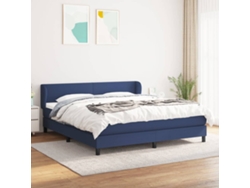 Cama Box Spring Con Colchón Tela Azul 160x200 Cm