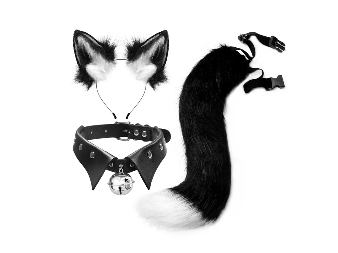 Conjunto De Tiara, Orejas, Collar, Cola, Piel Sintética, Lobo, Zorro, Cosplay, Halloween, Anime