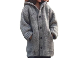 2026-jersey De Punto Con Capucha Para Mujer Talla Media De Botones Solidario Abrigo De Lana Otoño Invierno