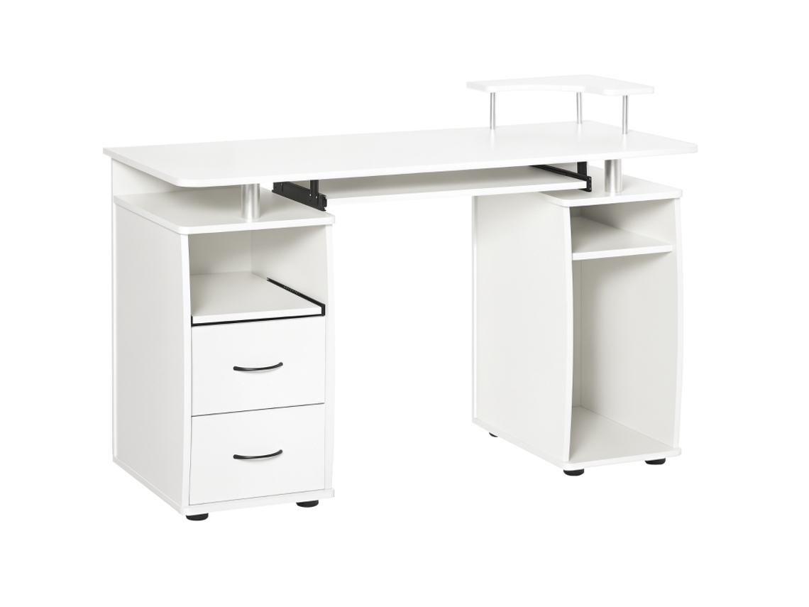 Escritorio multimedia 120x55x85 cm, mesa de trabajo con almacenamiento, madera blanca moderna Bga Store