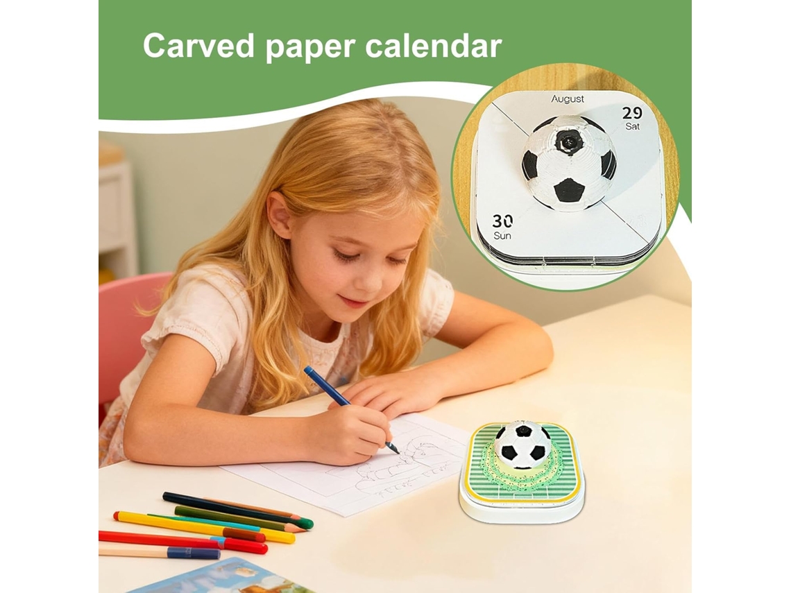 Papel y notas 3D, calendario 3D 2026, bloc de notas de inicio con escultura de fútbol, para registrar