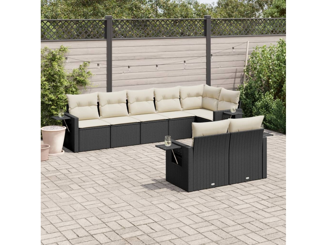 Conjunto de sofá de jardín de 8 piezas con cojines en mimbre sintético negro de DKD Home Decor