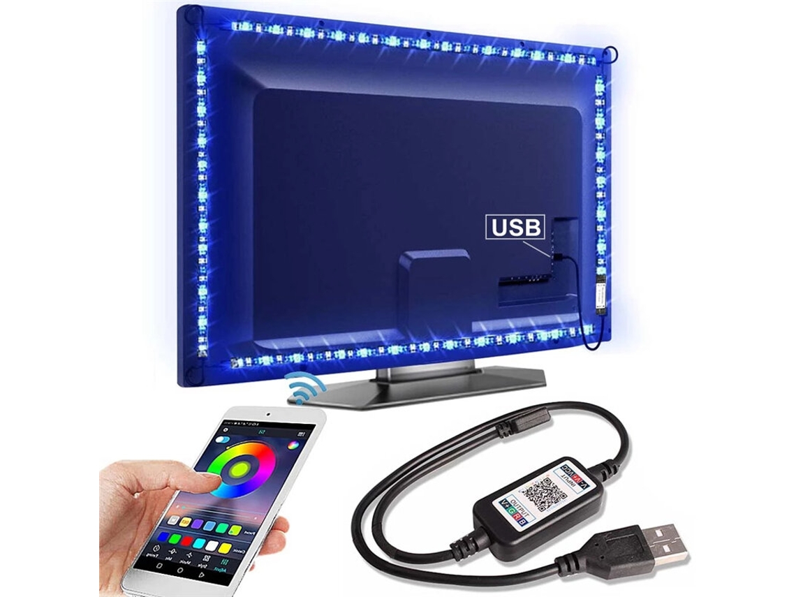 Juego de luces LED de 1 m - Sí - Elfeland 5V 5050RGB Color TV Retroiluminación con tira de luz ambiental inteligente, USB, Bluetooth