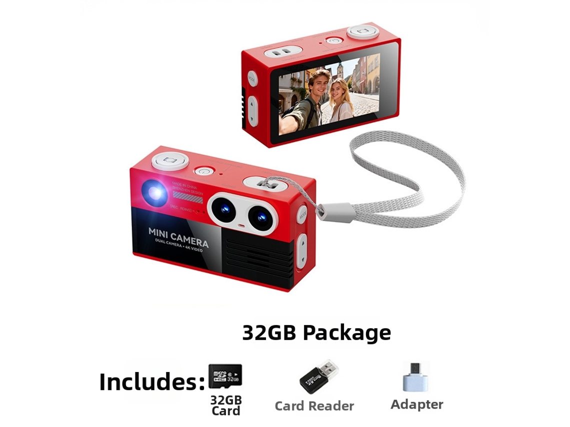 Câmera Digital Czhhmart Mini Portátil 4k Polegada,equipada Com Cartão De Memória 32gb (vermelho)