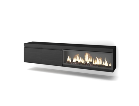 Mueble TV, Televisión, 210, Para TV hasta 80, Chimenea eléctrica XXL, Colgado, Suspendido, Negro SKRAUT HOME