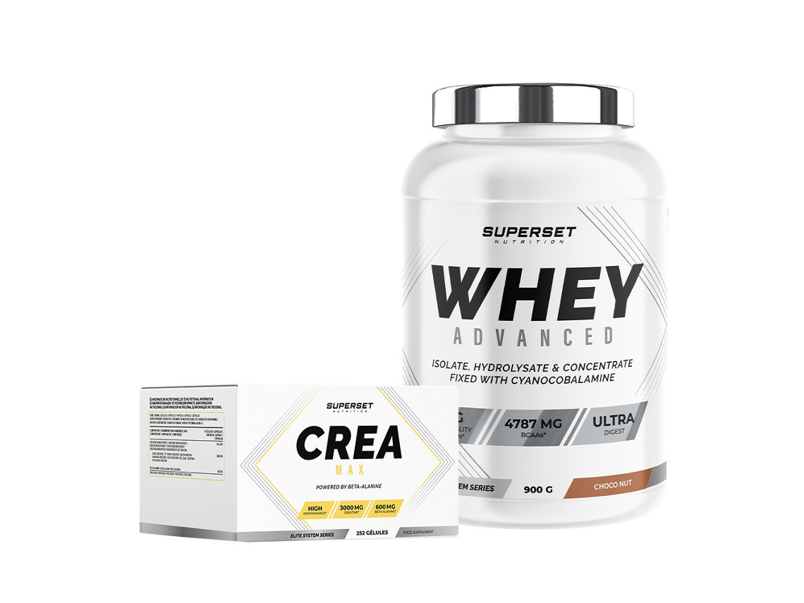 Programa Prize De Muscle Sec Avancé 100 Whey Proteine Advanced 900g Choco Nut Créa Max Superset Nutrition