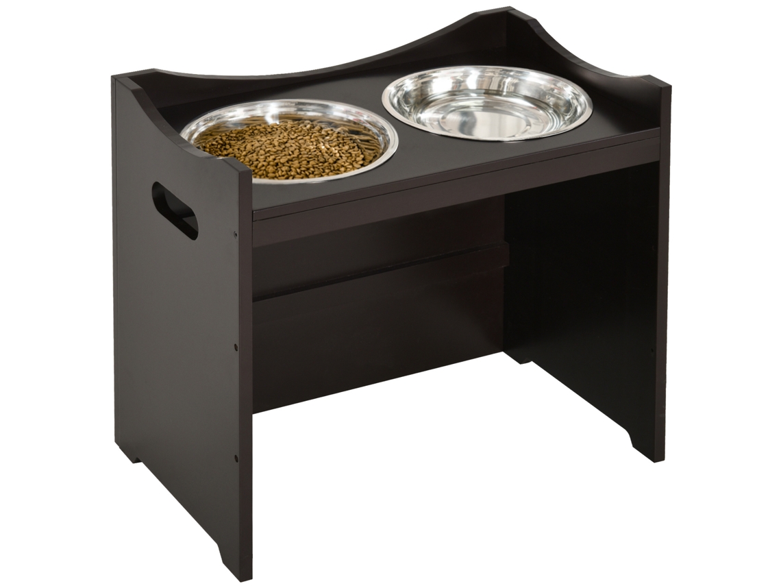 Comedero Elevado Para Perros Con Altura Ajustable, Soporte Estable, 2 Cuencos Inox 2 L, Alimentación Lenta, Apto Para Todas Las Razas, Color Café