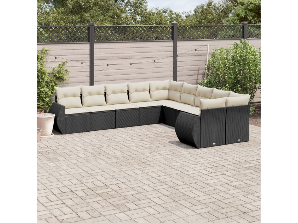 Conjunto de sofá de jardín de 10 piezas con cojines en mimbre sintético negro de DKD Home Decor