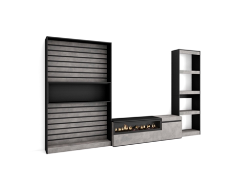 Muebles de Salón para TV 320x186x35cm Chimenea eléctrica Cemento