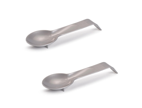PLASTIC FORTE - Juego de 2 Reposa Cucharas de Cocina con Mango Antideslizante Plata