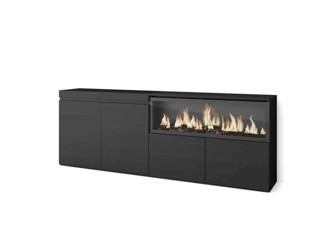 Aparadores para salón, 210, 4 Puertas, Chimenea eléctrica XXL, Negro SKRAUT HOME