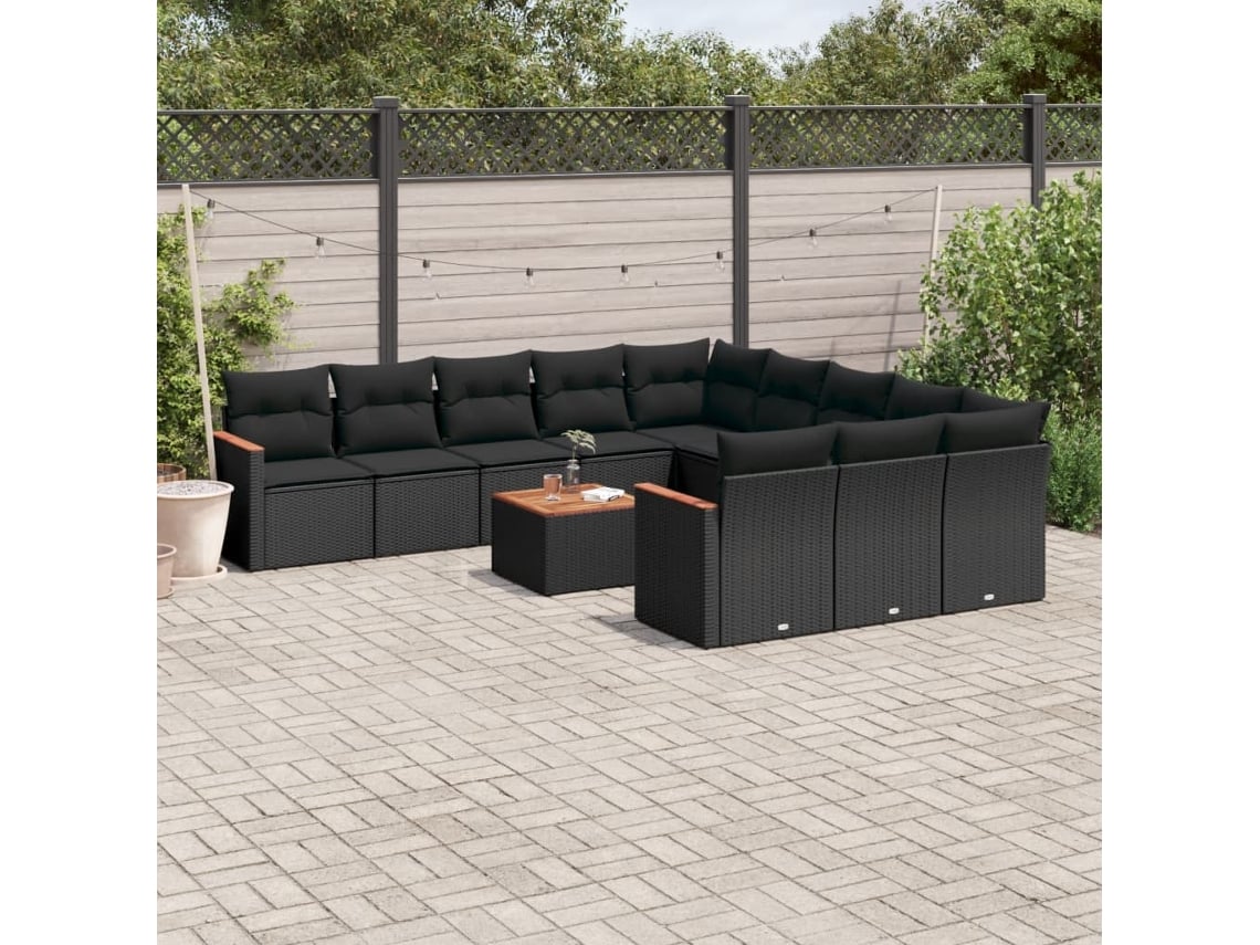 Conjunto de sofá de jardín de 12 piezas con cojines de mimbre negros DKD Home Decor