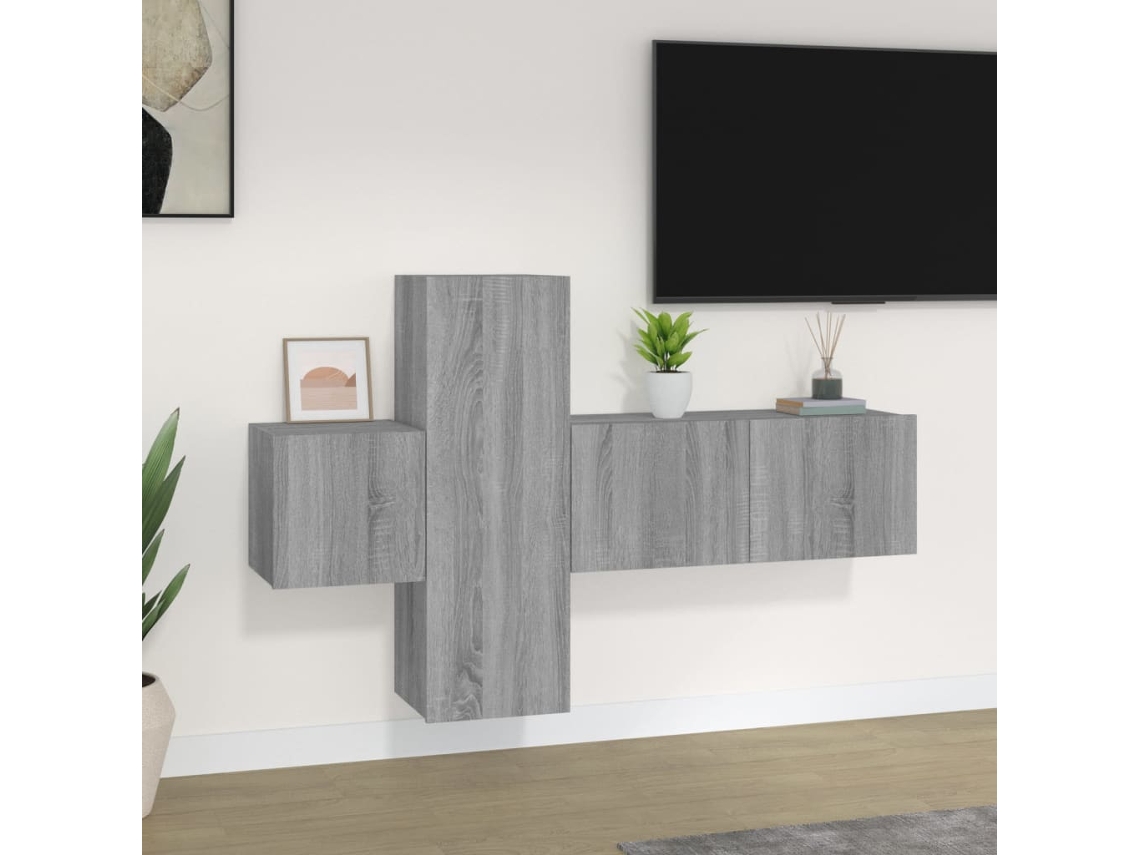 Pack Muebles de Armario Tv 3 Pzs Madera Procesada Sonoma Gris