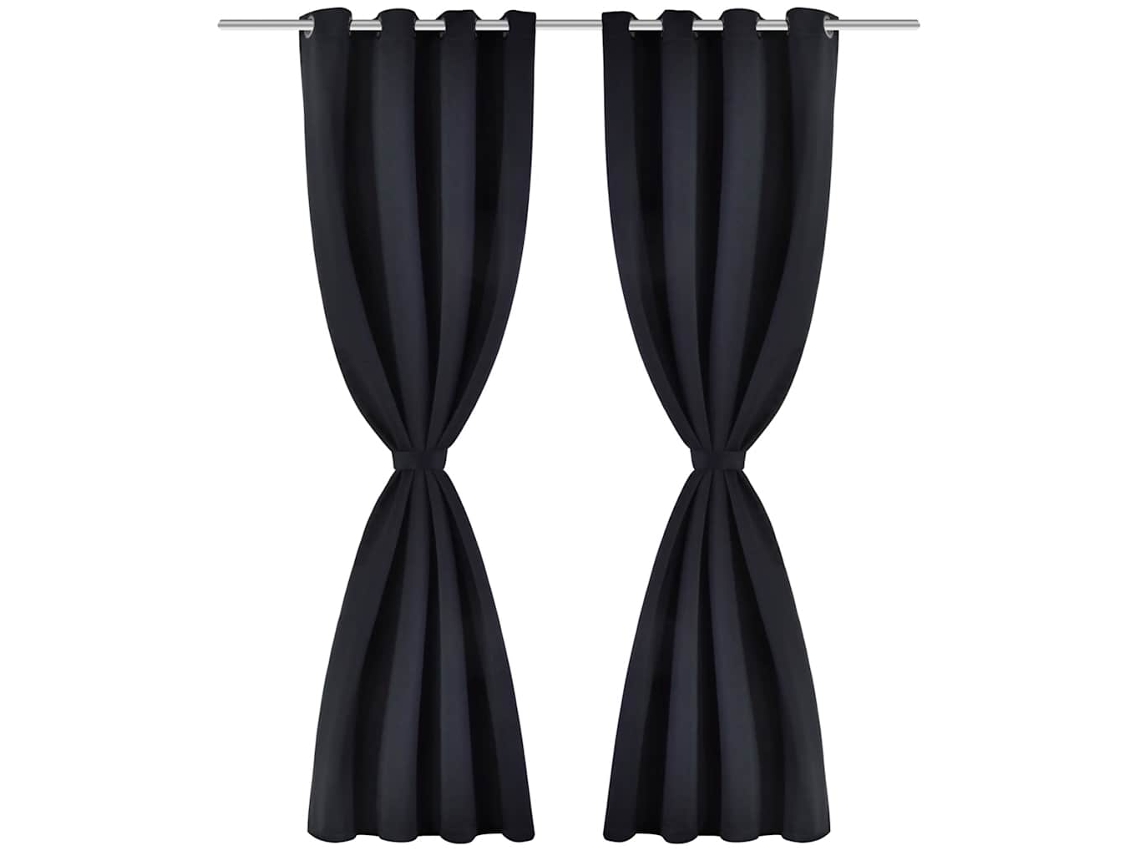 Maison Exclusive - 2 Cortinas Negras Oscuras Con Anillas Metálicas, Blackout 135 X 245 Cm