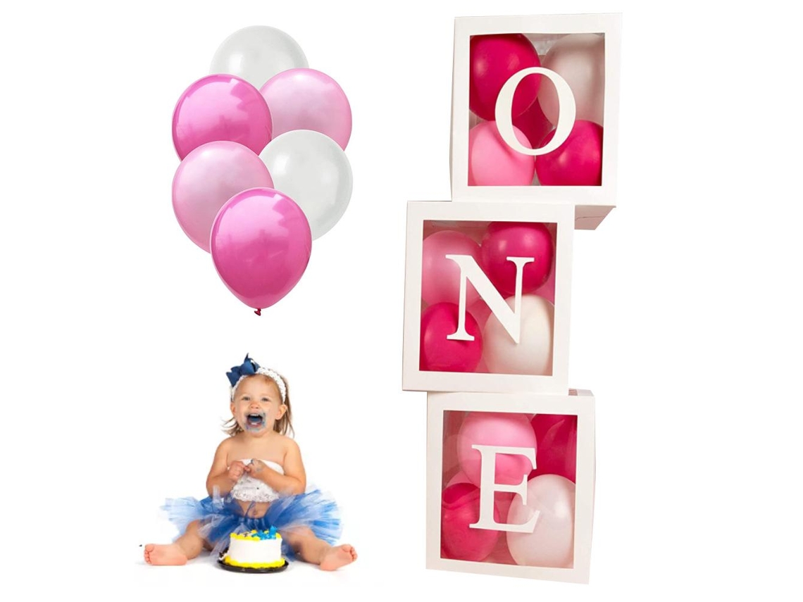 Kit De Decoración Para El Primer Cumpleaños Del Bebé: Globos, Cajas Transparentes, Accesorios Para Fotografía.