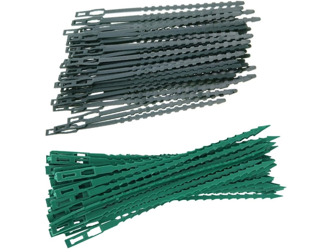 Inoomp 100 Bridas De Plástico Verde Para Plantas Con Forma De Espiga, Reutilizables Y Ajustables, 50 Largas Y 50 Cortas