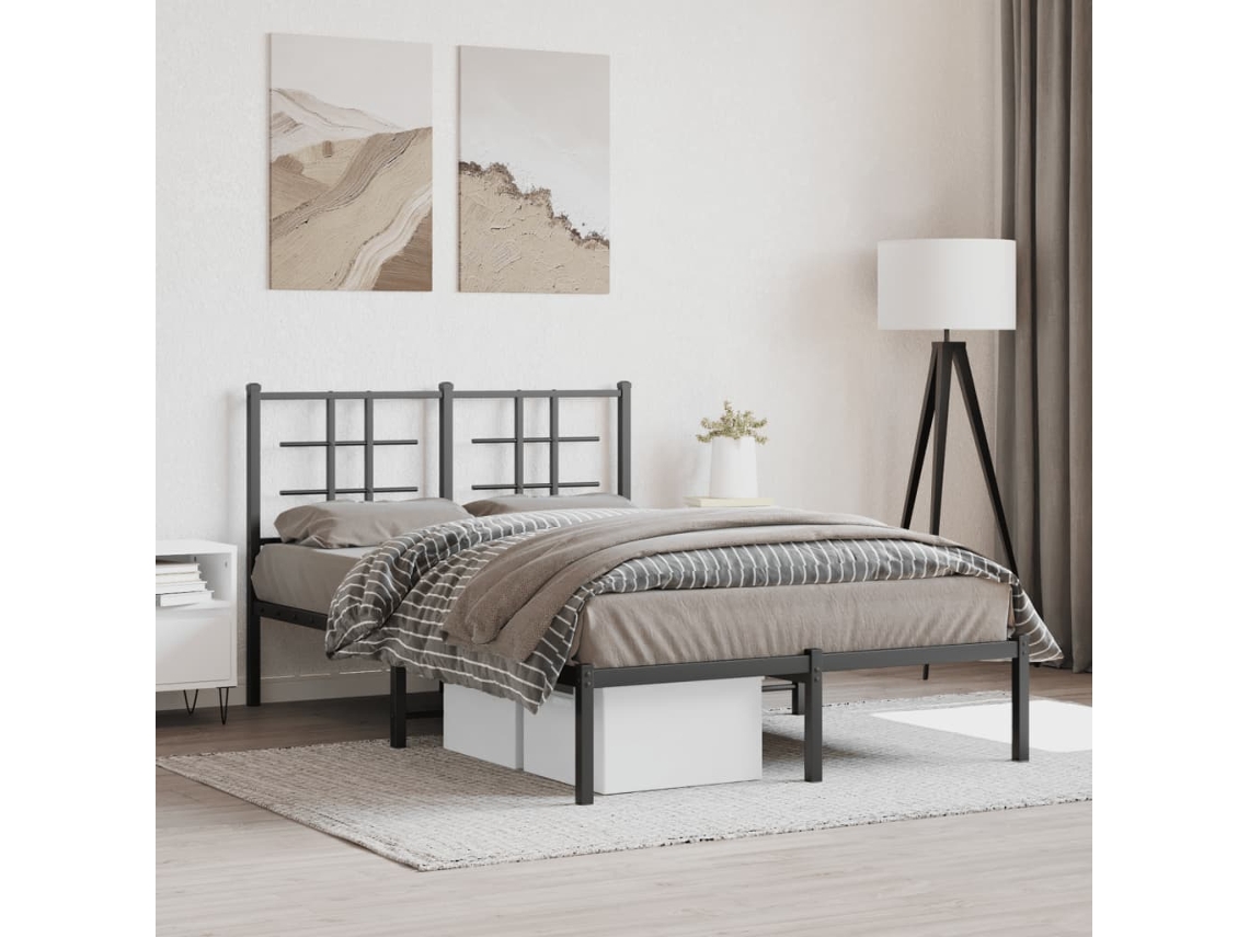 Estructura Cama Sin Colchón Con Cabecero Metal Negro 120x190 Cm
