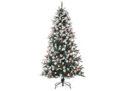 Árbol de Navidad verde de 180 cm, 678 ramas, 53 piñas, frutos, hojas, base plegable de PVC y PE, soporte metálico.