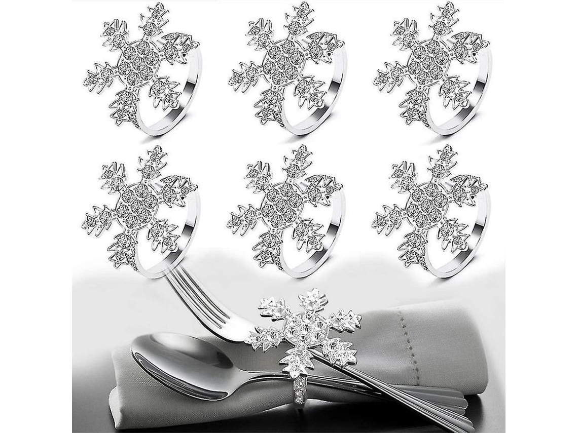 Juego De 6 Servilleteros Navideños Con Forma De Copo De Nieve, Soportes Para Servilletas Plateados