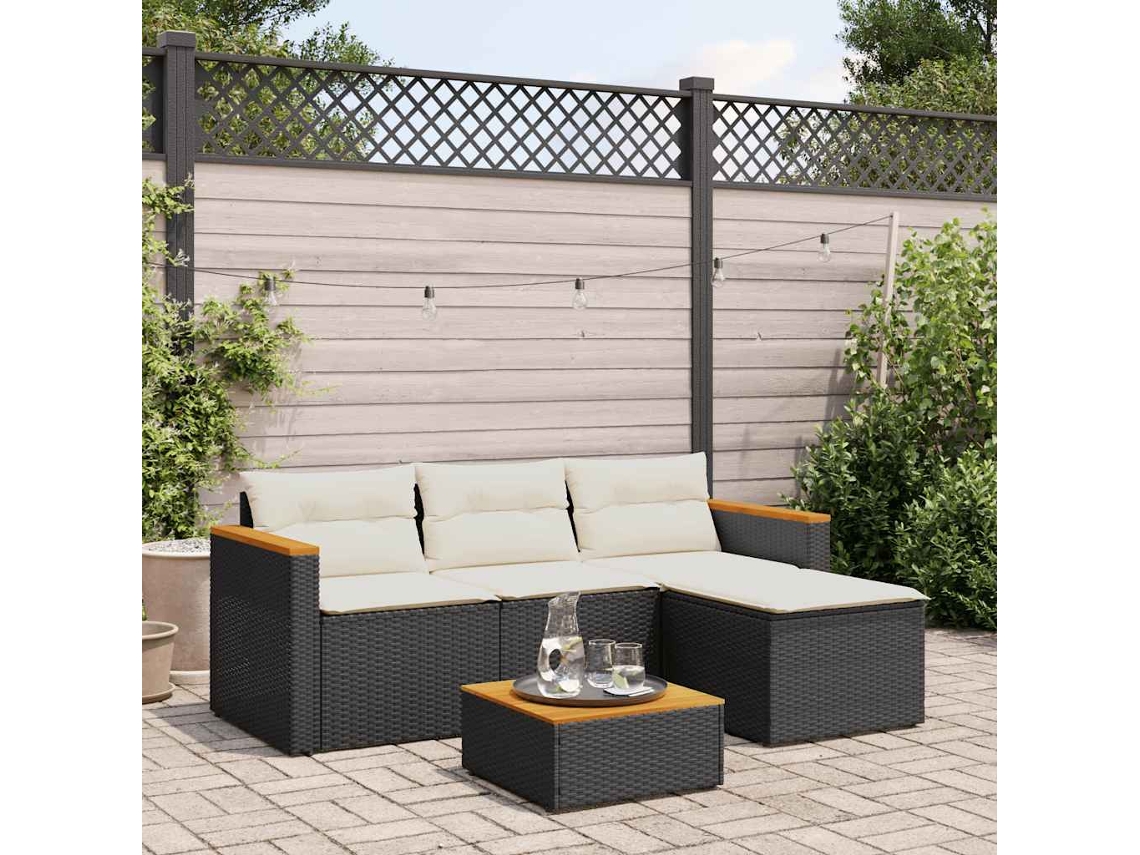 3 Pcs Conjunto Sofás De Jardím Com Almofadões Vime Pe Preto Dkd Home Decor