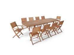 Mesa de jardín rectangular extensible con 8 sillas y 2 sillones en madera de eucalipto FSC®