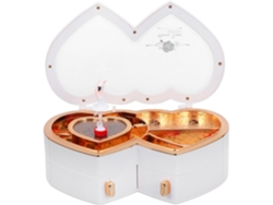Caja De Música De Madera Blanca Con Bailarina Y Doble Corazón, Joyero Musical Giratorio Para Oficina.