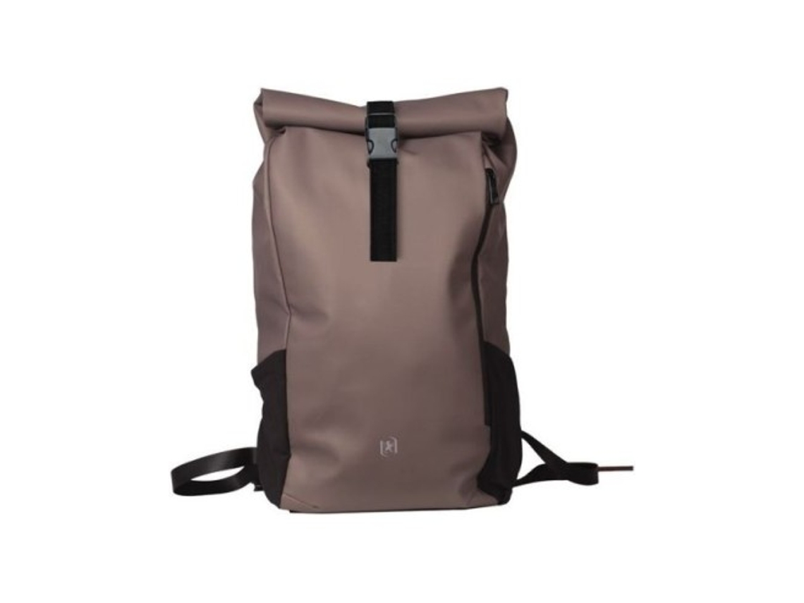 Mochila enrollable con cremallera marrón Identity 48x32x10 cm