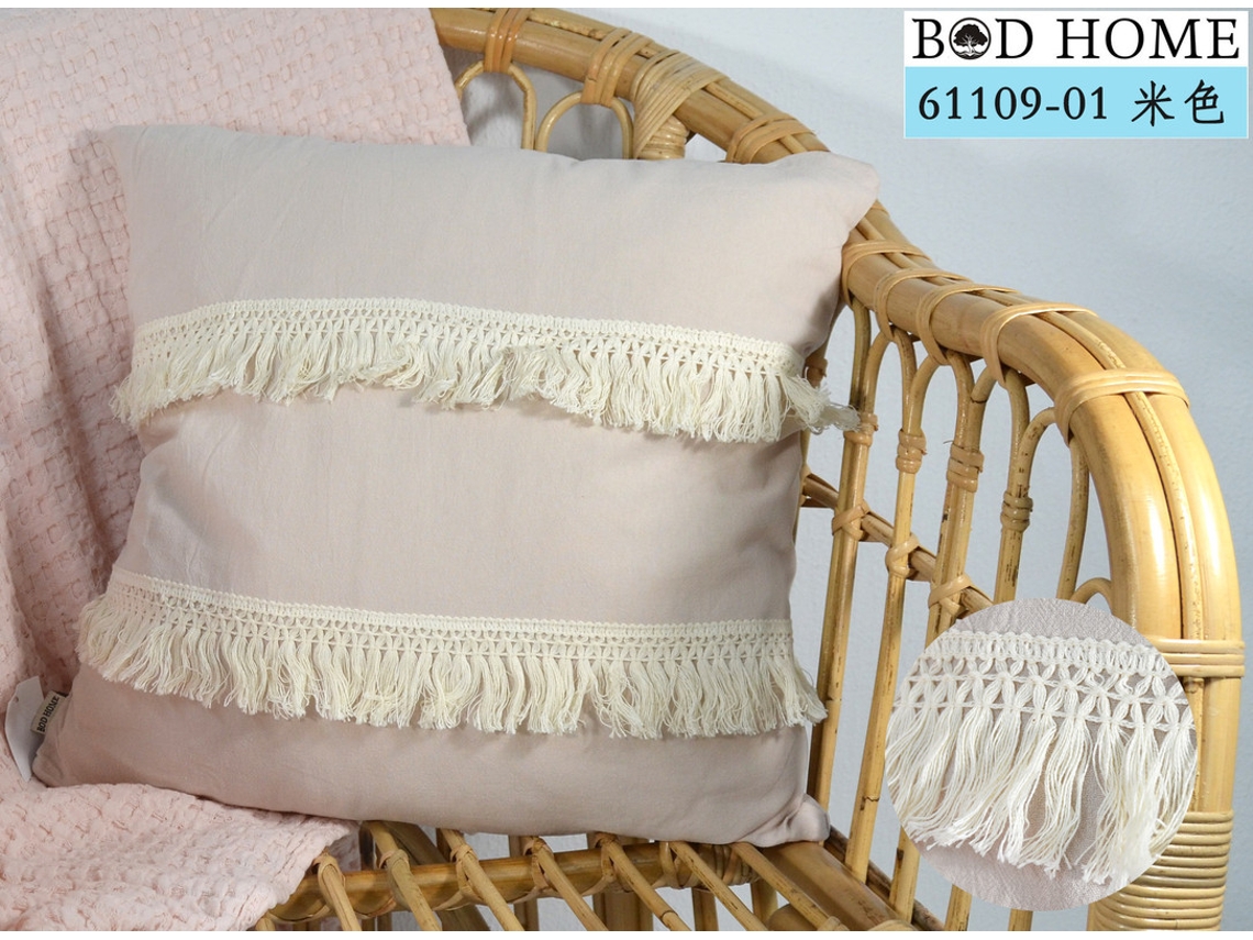 Almofada Con Franjas De Algodão Bege 45*45cm BOD HOME