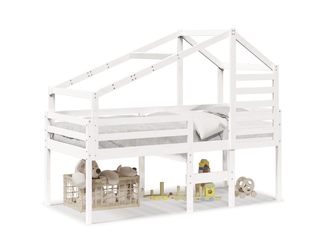 Cama Alta Con Techo 80x200 Cm Pino Macizo Blanco Dkd Home Decor