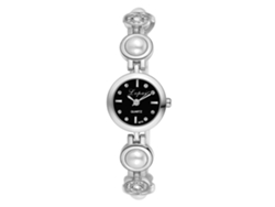 Reloj De Pulsera De Cuarzo Para Mujer Con Esfera Redonda Y Brazalete De Aleación Con Diamantes De Imitación, Color Plata Y Negro.