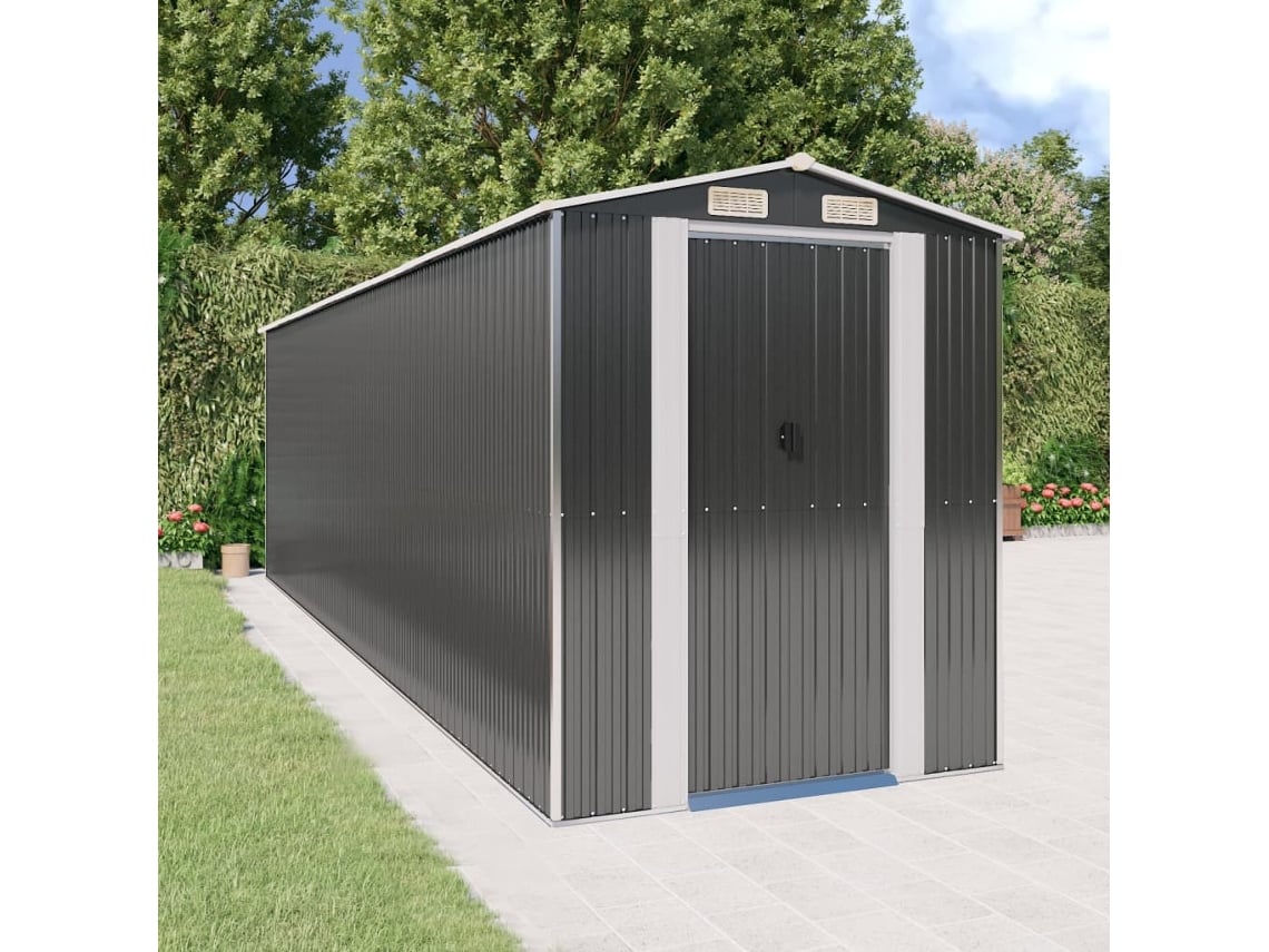 Caseta de jardín de acero galvanizado antracita, 192 x 689 x 223 cm, DKD Home Decor