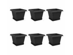 Macetas Vidaxl para plantas, 6 unidades, negras, 28,5 x 28,5 x 22 cm, plástico.