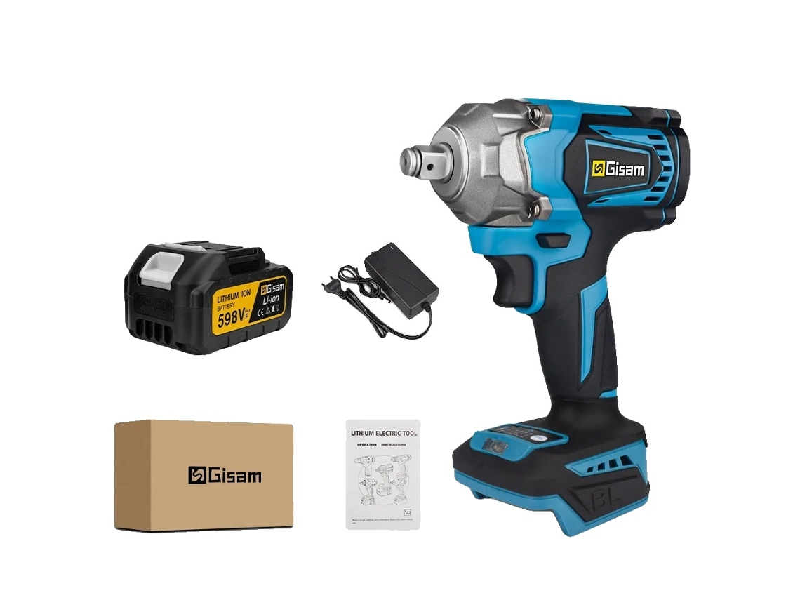 Llave de impacto eléctrica Gisam, par de 1200 nm, motor sin escobillas, 1 batería OEM