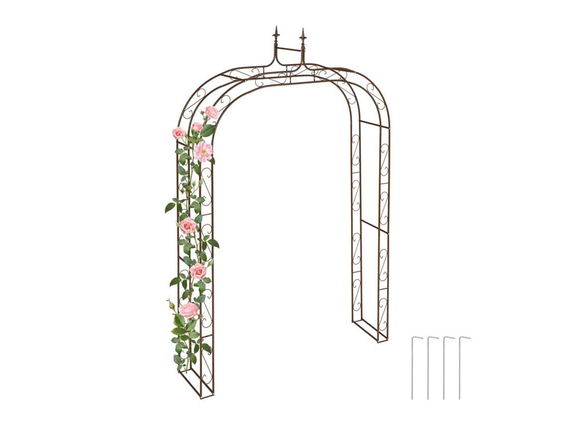 Relaxdays Arco Jardín Metal, 240x155x39 Cm, Soporte Enredaderas Y Rosas, Plantas Trepadoras, Tutor Resistente, Marrón