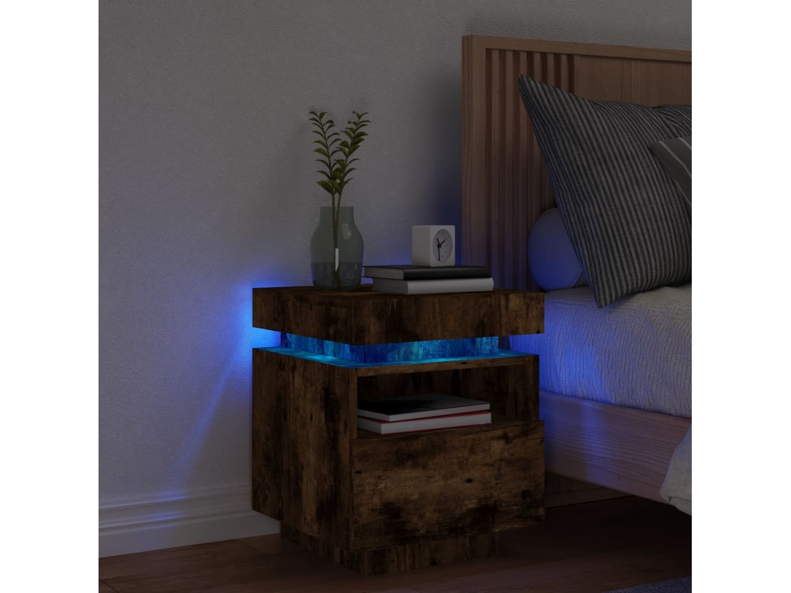 Mesita de Noche Luces Led Ahumado Marrón (40x39x48.5cm)