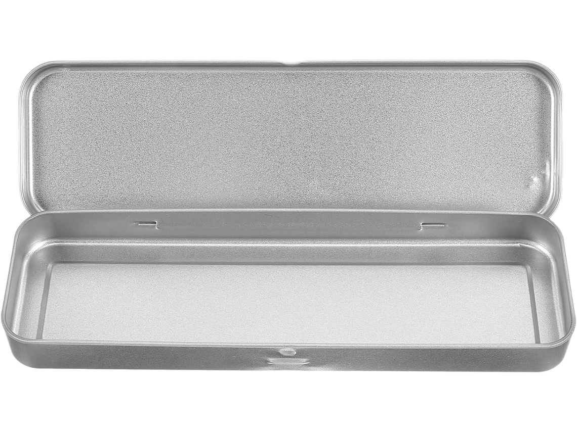 Estuche rectangular metálico Slowmoose para lápices, caja de lata plateada.