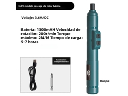 (Modelo básico verde) Mini destornillador eléctrico inalámbrico, recargable por USB, 3,6 V, 200 RPM, batería incluida.