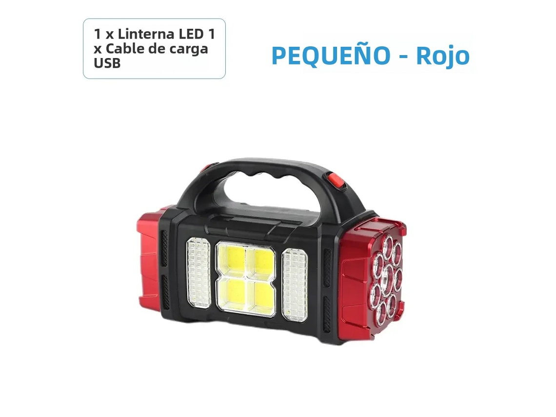 Linterna LED de alta potencia para camping, luz de trabajo recargable con energía solar, 4 modos, resistente al agua mediante USB MDUG (Pequeña, Roja)